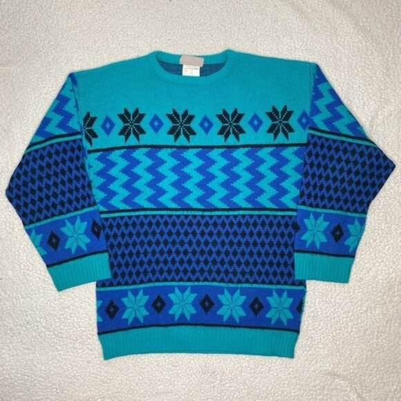 Vintage Sears The Fashion Place Acrylic Snowflake Sweater: Size 36/ Medium - Picture 1 of 10
